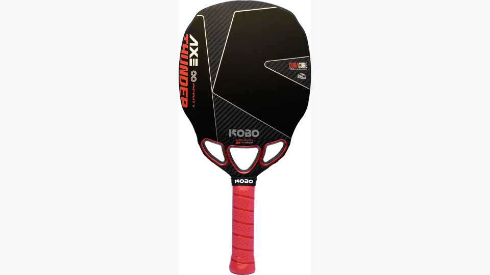 Official front view of the KOBO Thunder AXE Silver paddle showing its three air channels