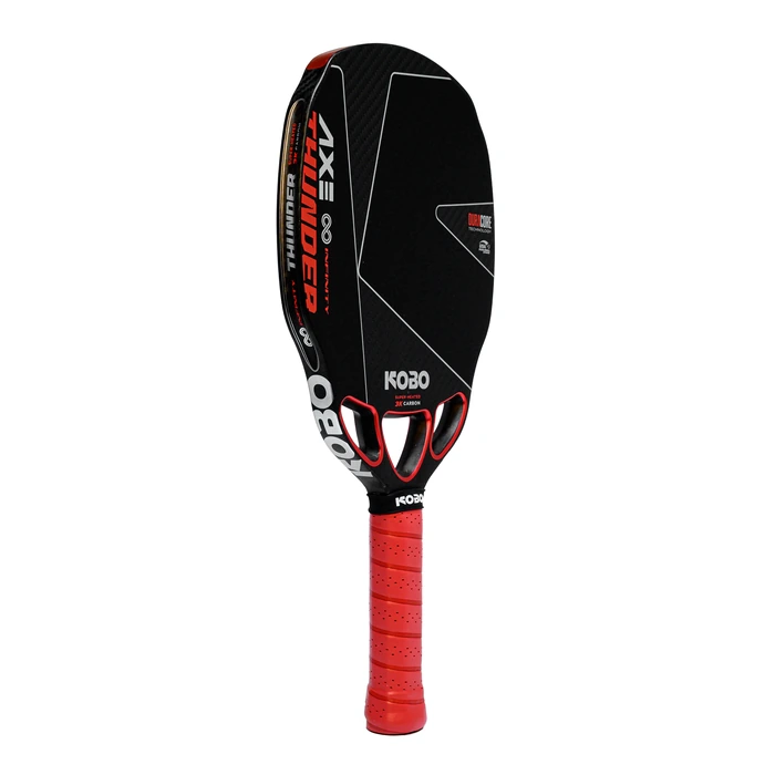 KOBO THUNDER AXE Infinity paddle showing its carbon face, red grip and three air channels