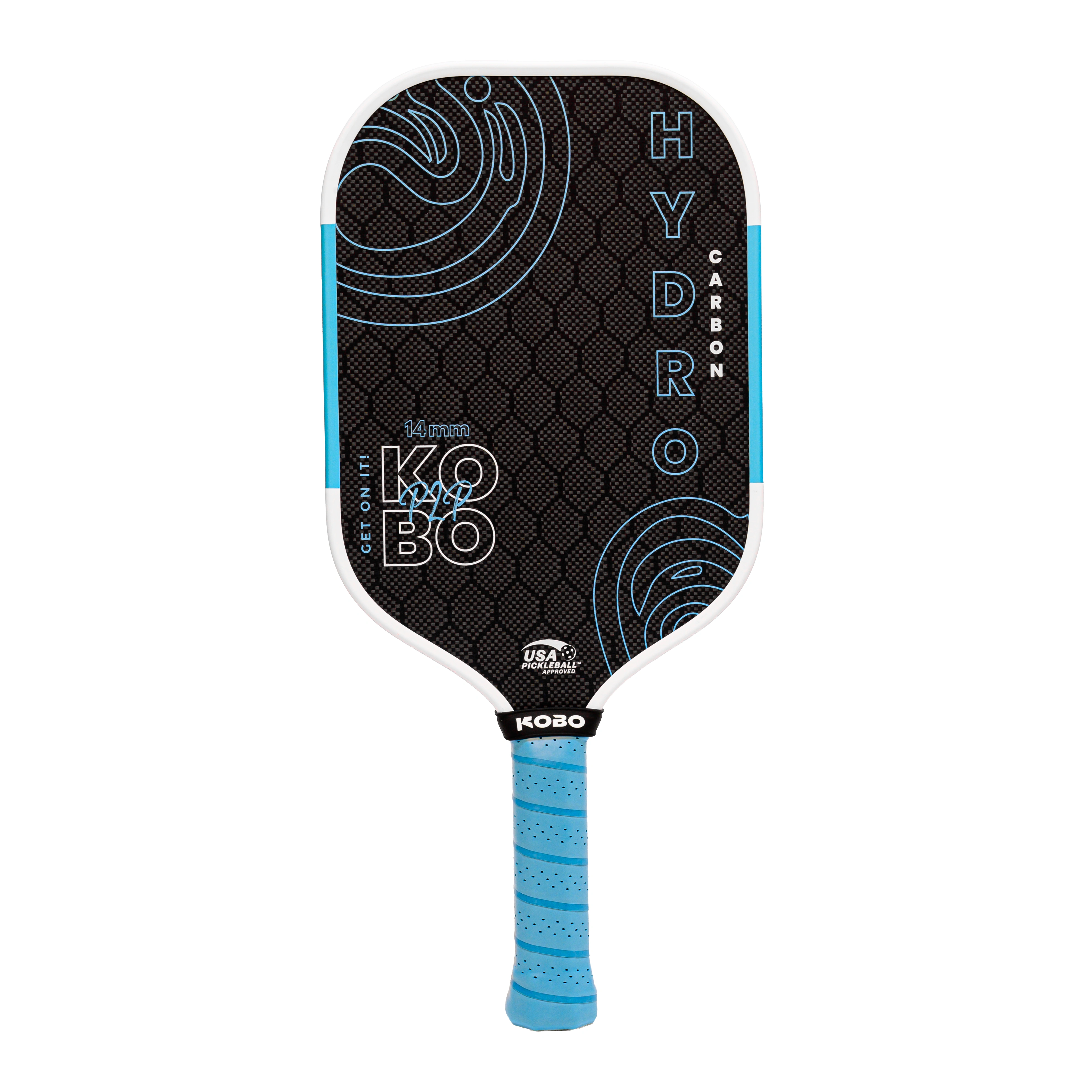 KOBO Hydro G4 14 mm pickleball paddle in black, white and blue