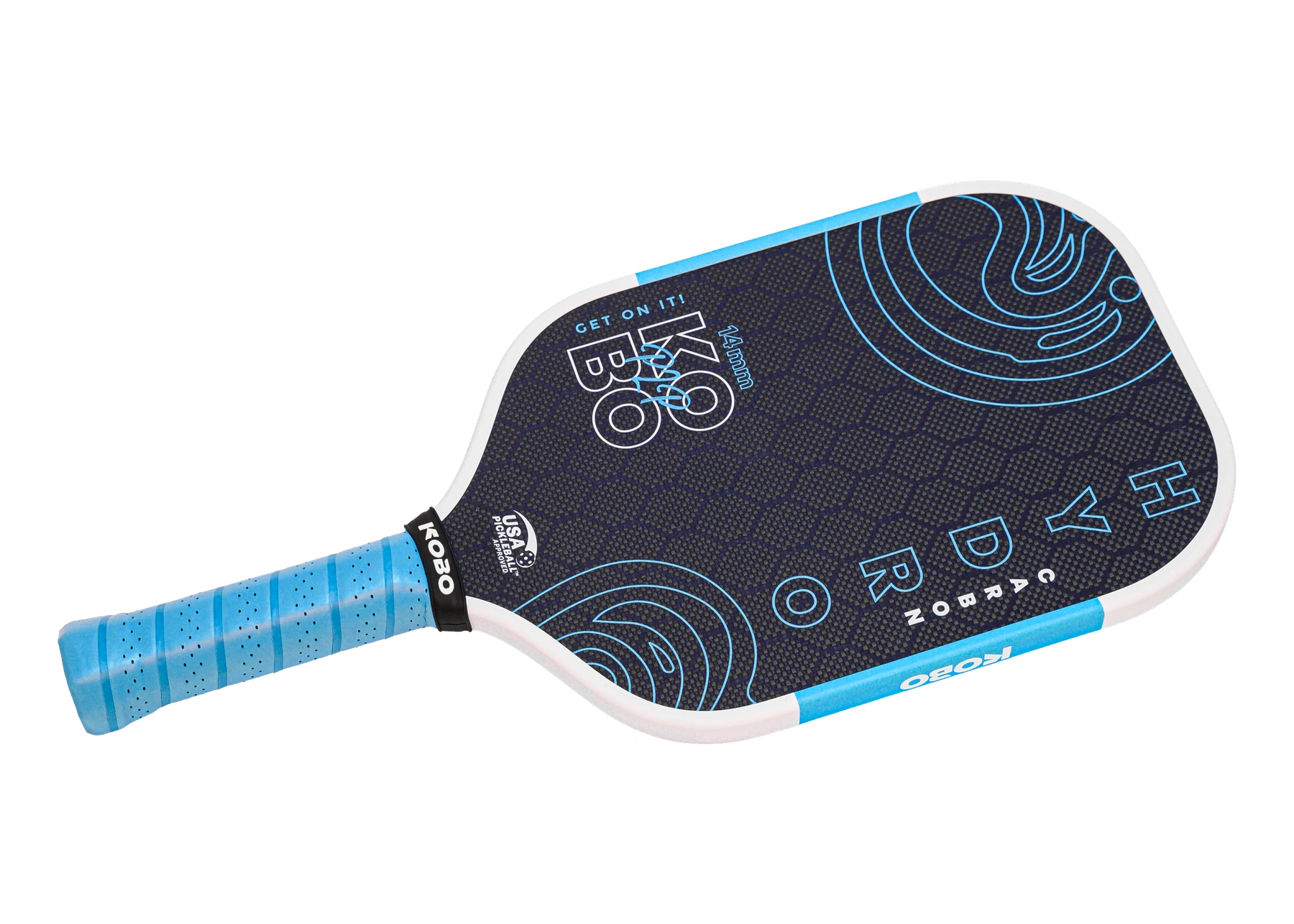KOBO Hydro G4 14 mm pickleball paddle in black, white and blue