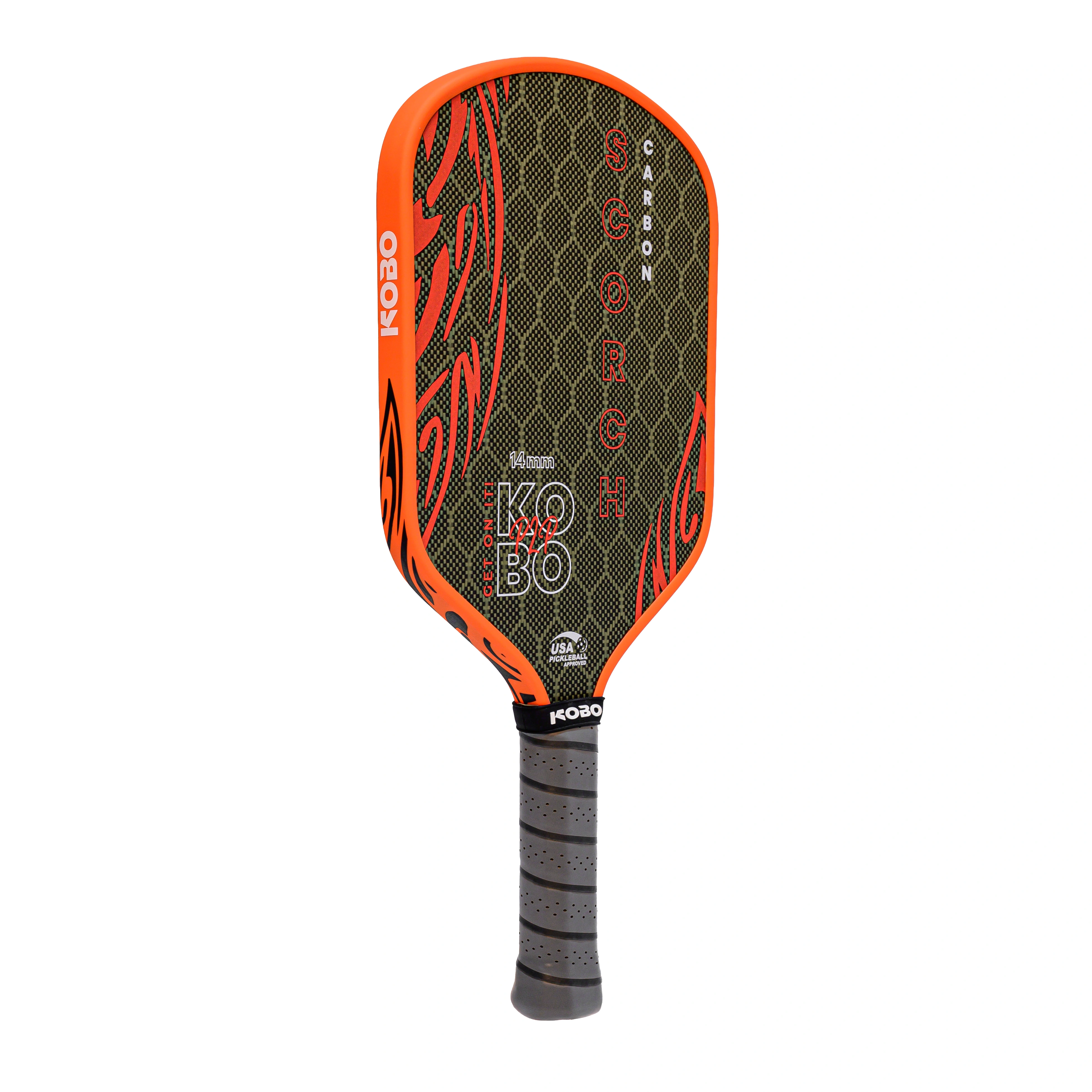 KOBO Scorch G4 14 mm pickleball paddle in black and orange