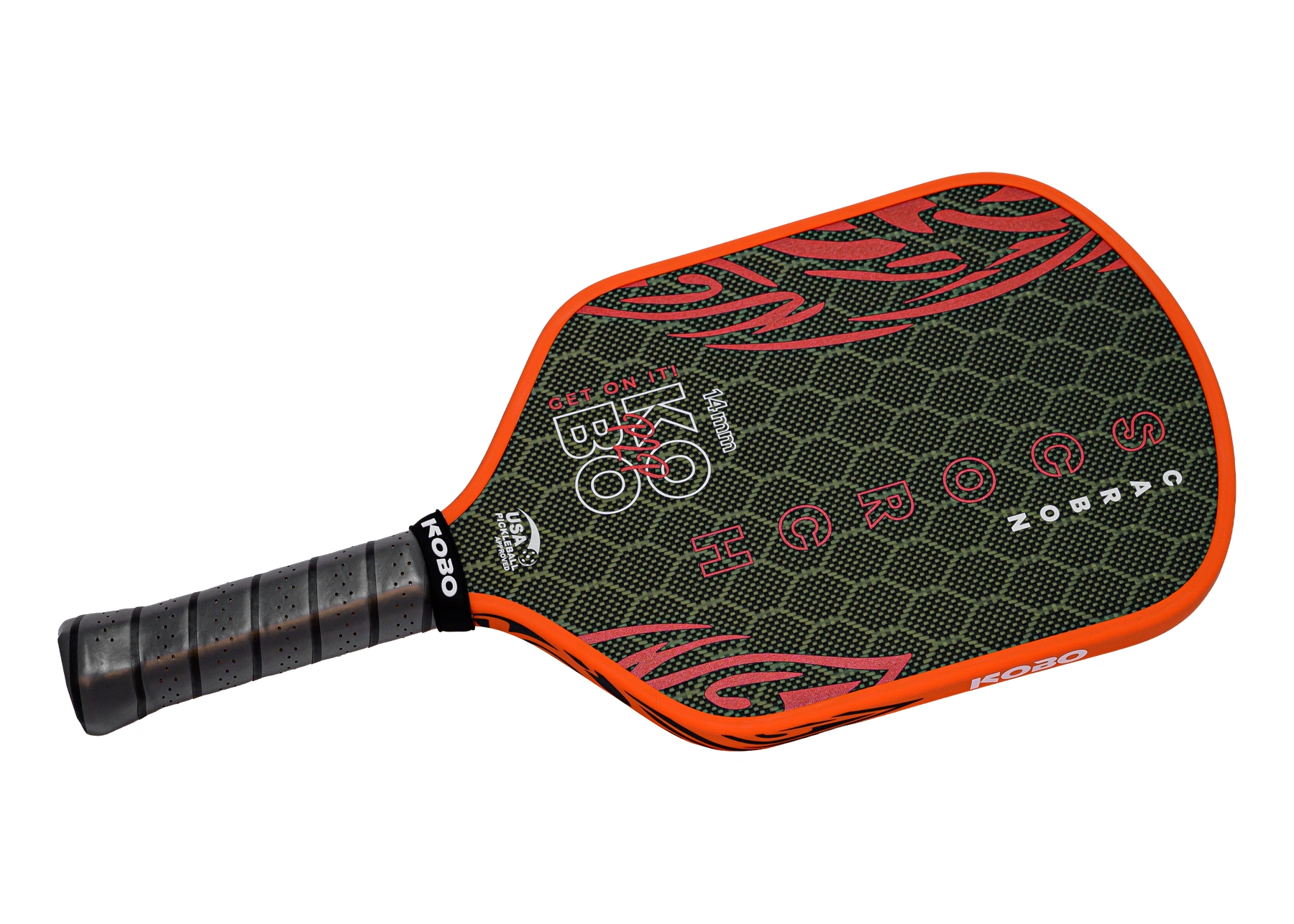 KOBO Scorch G4 14 mm pickleball paddle in black and orange