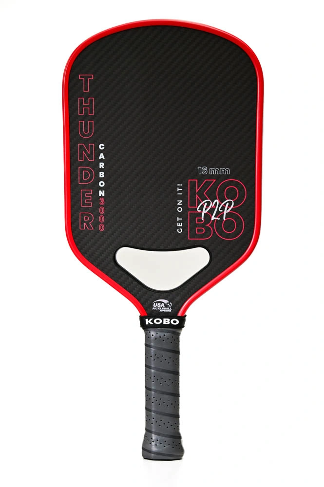 KOBO Thunder 3K 16 mm pickleball paddle in black and red